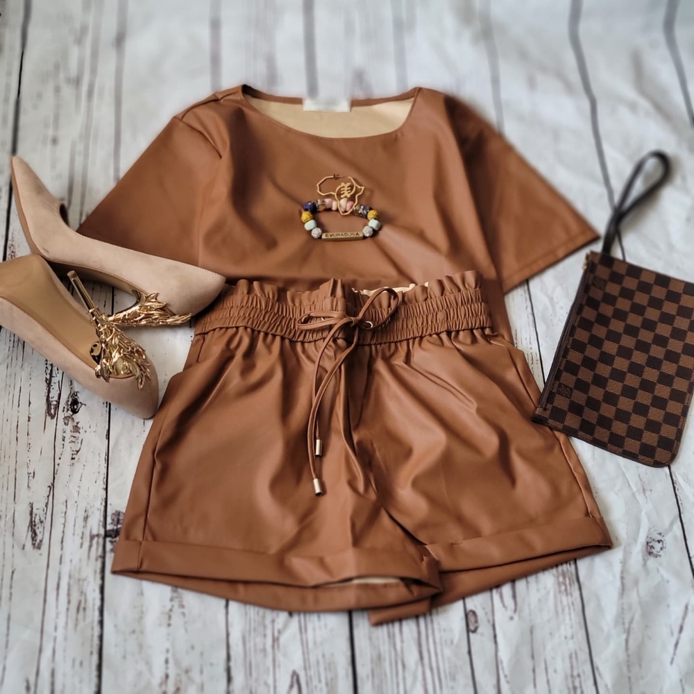 Faux leather shorts set